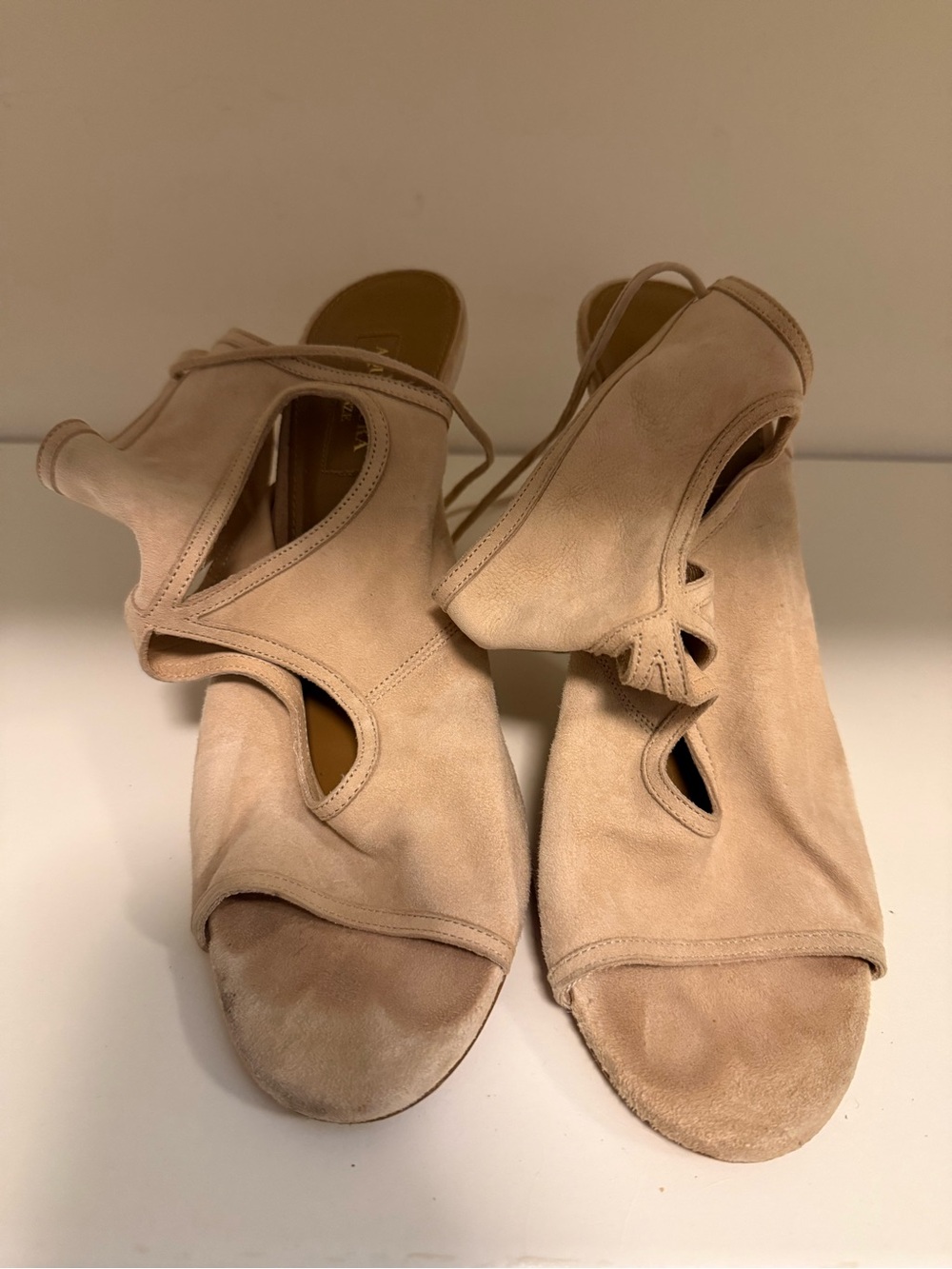 Aquazzura Sexy Thing Sandal Beige Suede Cutout Lace-Up Heels